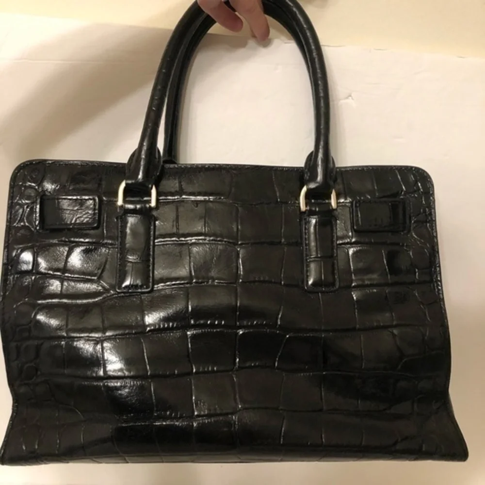 MICHAEL KORS black embossed leather tote bag